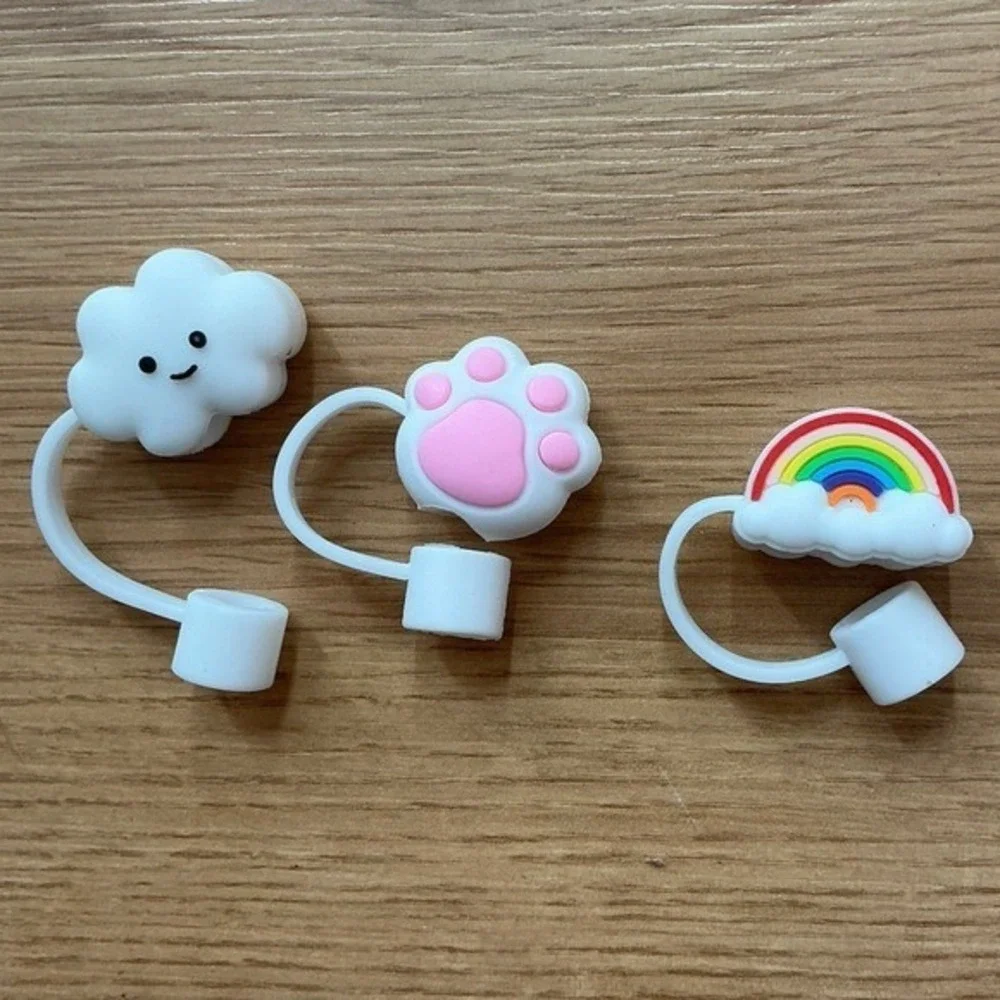 Cute Cloud Paw Print Rainbow Straw Caps Tops Covers for Tumblers